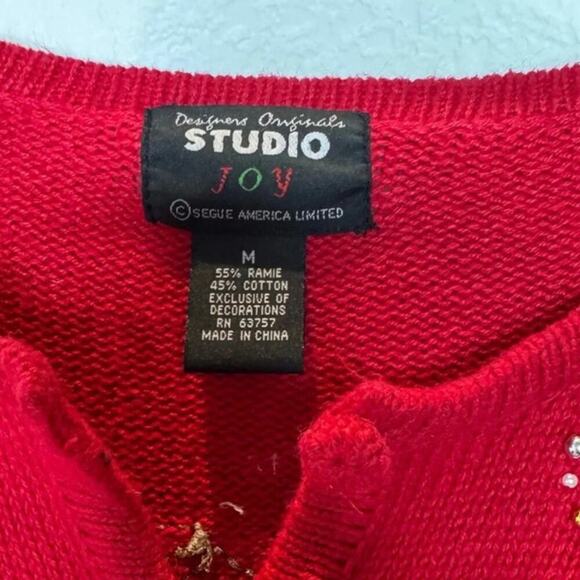 Vintage‎ Christmas Sweater Ramie/Cotton Knit Sweater Cardigan M Ugly Festive - Picture 3 of 6